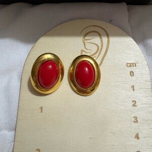 Napier‎ Gold and Red Oval Earrings